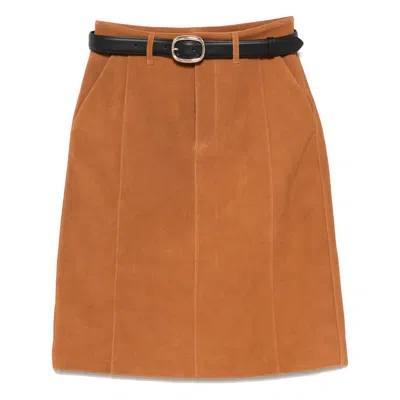 Self-portrait Brown Suede Midi Skirt