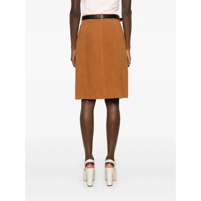 Self-portrait Brown Suede Midi Skirt