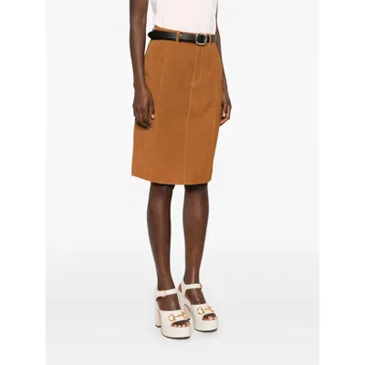 Self-portrait Brown Suede Midi Skirt