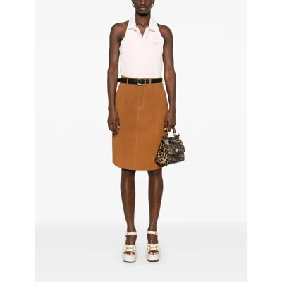 Self-portrait Brown Suede Midi Skirt