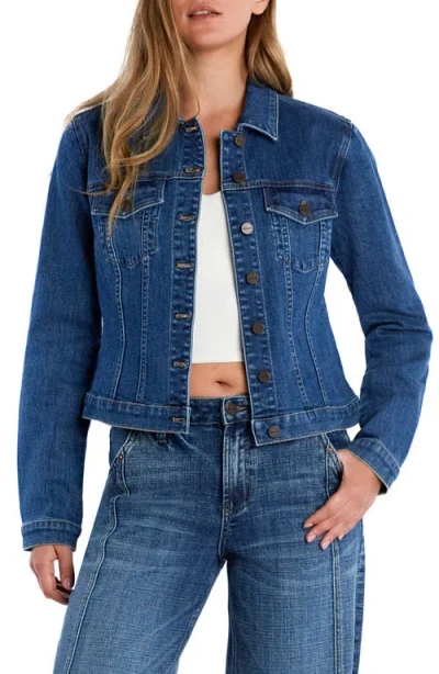 Hint Of Blu Sleek Stretch Denim Trucker Jacket In Gravity Blue