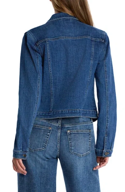 Hint Of Blu Sleek Stretch Denim Trucker Jacket In Gravity Blue
