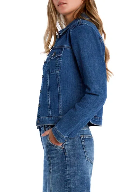 Hint Of Blu Sleek Stretch Denim Trucker Jacket In Gravity Blue