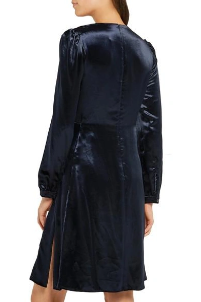 Shop Prada Ruched Velvet Dress In Midnight Blue