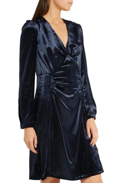 Shop Prada Ruched Velvet Dress In Midnight Blue