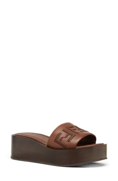 Fendi Women Brown Slides With Wedge Heel And Ff Motiv On The Band In Leather Man In F1stj Drk Ghianda Ghianda