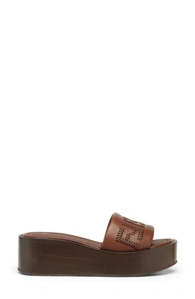 Fendi Women Brown Slides With Wedge Heel And Ff Motiv On The Band In Leather Man In F1stj Drk Ghianda Ghianda
