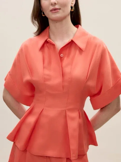 Rebecca Taylor Lena Shine Blouse In Coral In Orange