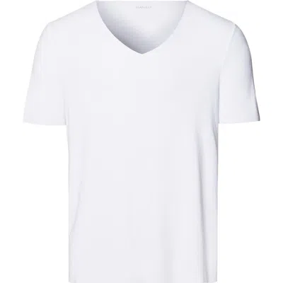 Hanro Cotton Sporty V-neck Cotton T-shirt In White