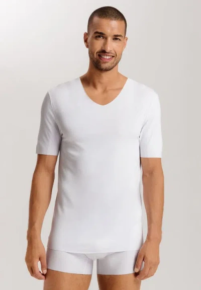 Hanro Cotton Sporty V-neck Cotton T-shirt In White
