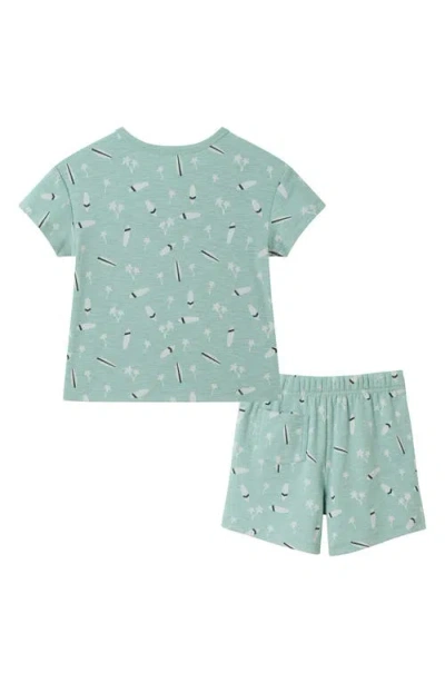 Andy & Evan Surfboard Print Henley T-shirt & Drawstring Shorts Set In Lt. Green
