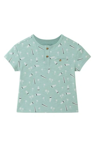 Andy & Evan Surfboard Print Henley T-shirt & Drawstring Shorts Set In Lt. Green