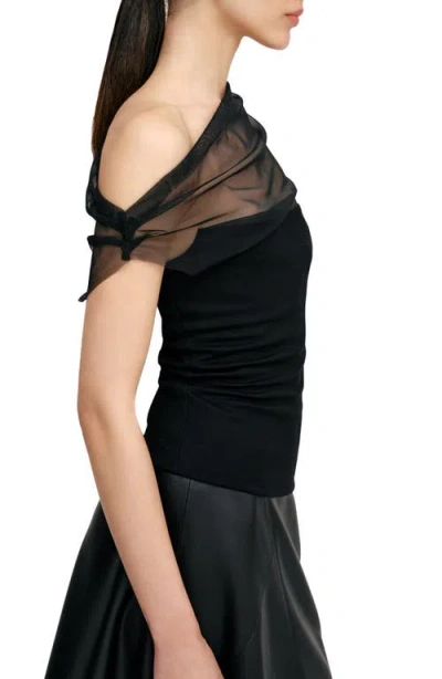 Marcella Cabrini Mesh One-shoulder Top In Black