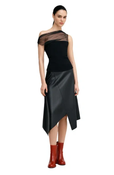 Marcella Cabrini Mesh One-shoulder Top In Black
