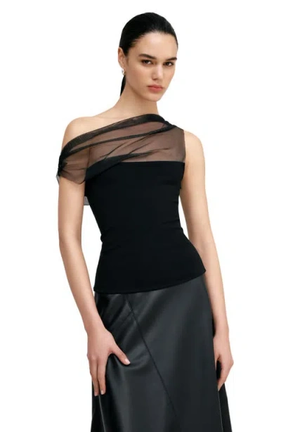 Marcella Cabrini Mesh One-shoulder Top In Black