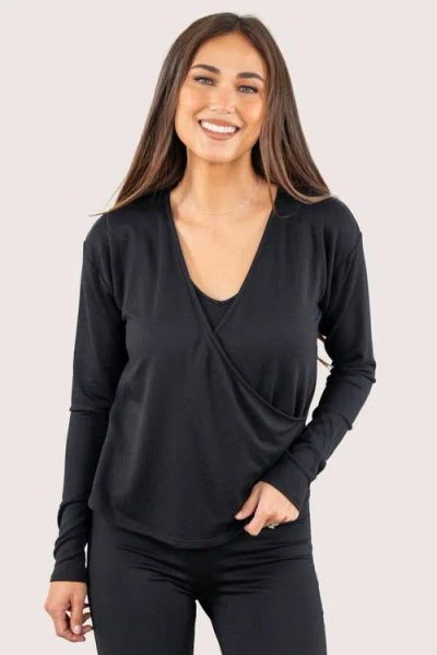 Jjwinks Wrap Star Built-in Shelf Lounge & Sleep Long Sleeve Top In Black