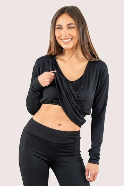 Jjwinks Wrap Star Built-in Shelf Lounge & Sleep Long Sleeve Top In Black