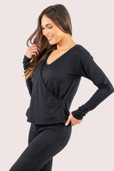 Jjwinks Wrap Star Built-in Shelf Lounge & Sleep Long Sleeve Top In Black