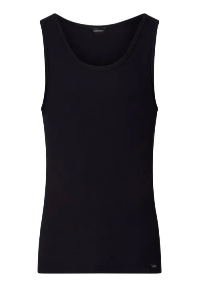 Hanro Cotton Superior Fitted Cotton Tank Top In Black