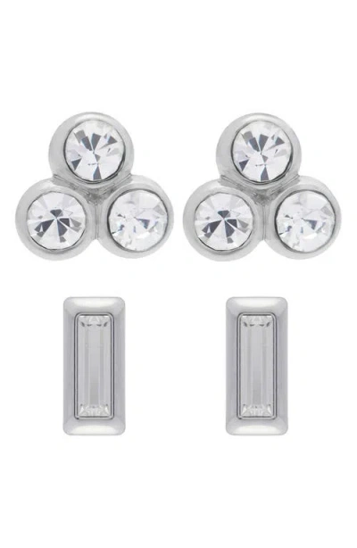 Reiss Mika Micro Set Of 2 Stud Earrings In Silver Tone/clear Crystal