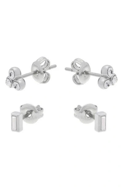 Reiss Mika Micro Set Of 2 Stud Earrings In Silver Tone/clear Crystal