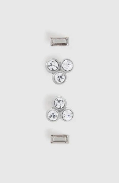 Reiss Mika Micro Set Of 2 Stud Earrings In Silver Tone/clear Crystal