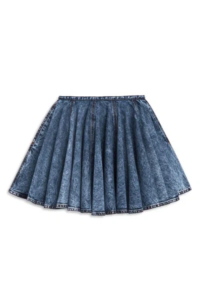 Alaïa Womens Skater Pleated Denim-blend Mini Skirt Bleu Neige In Blue