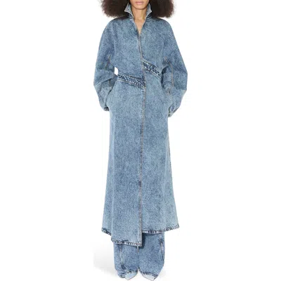 Alaïa Spiral Denim Trench In Bleu Neige