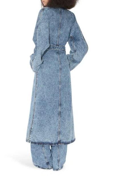 Alaïa Spiral Denim Trench In Bleu Neige