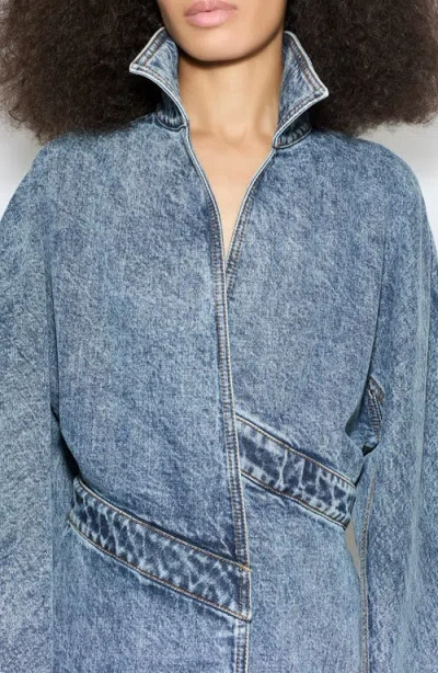 Alaïa Spiral Denim Trench In Bleu Neige