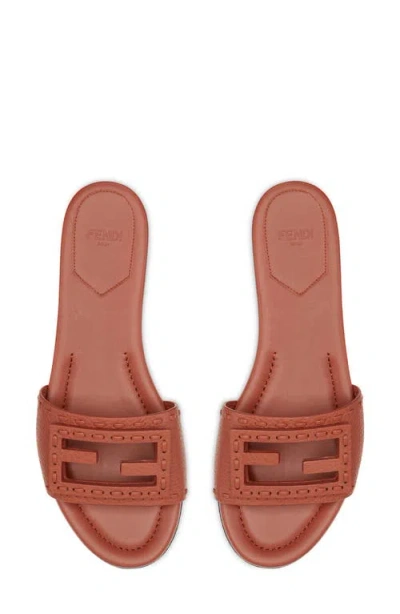 Fendi Baguette Leather Slides With Macro Selleria Topstitches In Brown