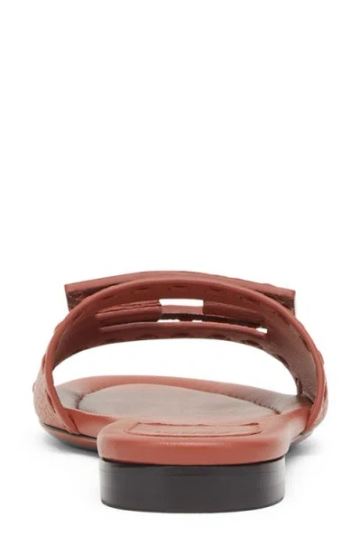 Fendi Baguette Leather Slides With Macro Selleria Topstitches In Brown