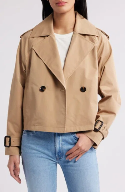 Bcbg Double Breasted Crop Trench Coat In Camel