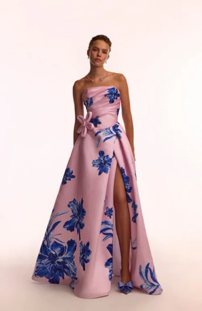 Milla Dainty Pink A-line Maxi Dress With Blue-flowered Pattern In Pink-blue