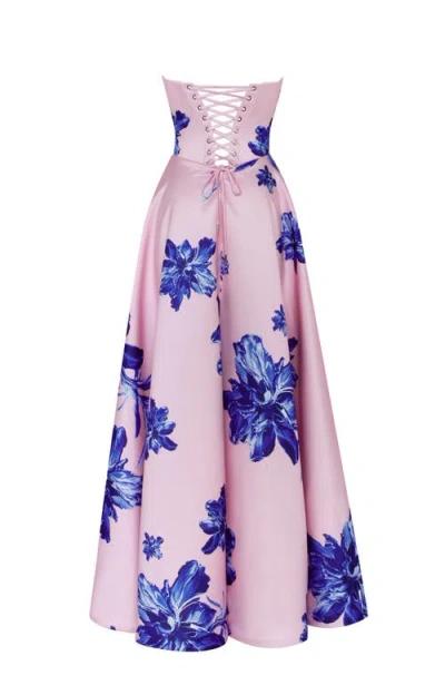 Milla Dainty Pink A-line Maxi Dress With Blue-flowered Pattern In Pink-blue