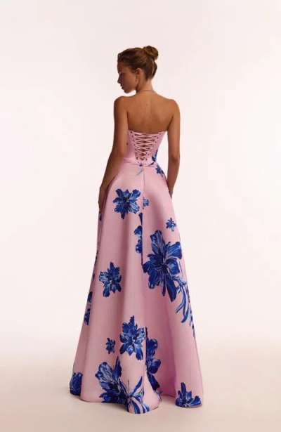 Milla Dainty Pink A-line Maxi Dress With Blue-flowered Pattern In Pink-blue