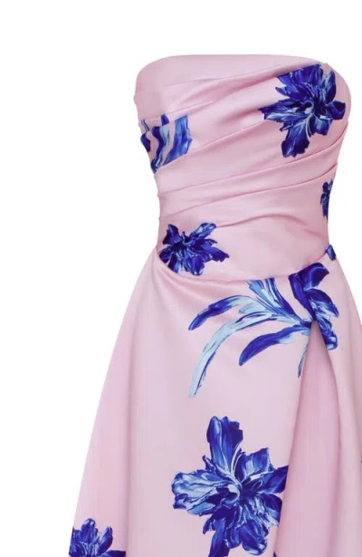 Milla Dainty Pink A-line Maxi Dress With Blue-flowered Pattern In Pink-blue