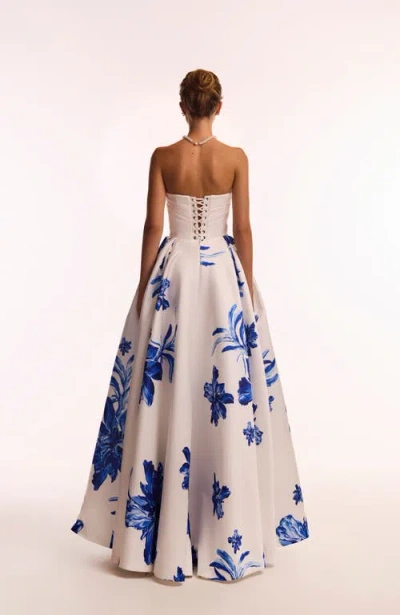 Milla Wonderful White A-line Maxi Dress With Blue Flowers, Glow-up