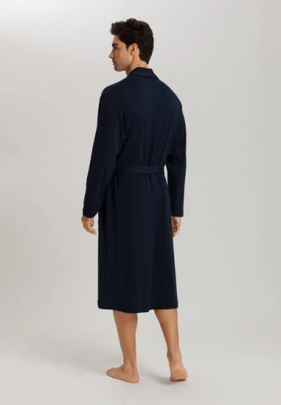 Hanro Night And Day Shawl Collar Cotton Robe 120cm In Deep Navy