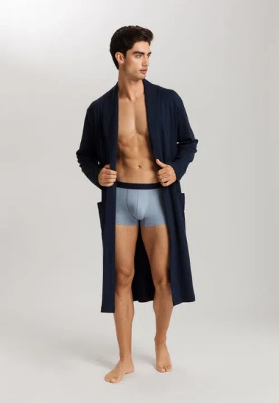 Hanro Night And Day Shawl Collar Cotton Robe 120cm In Deep Navy