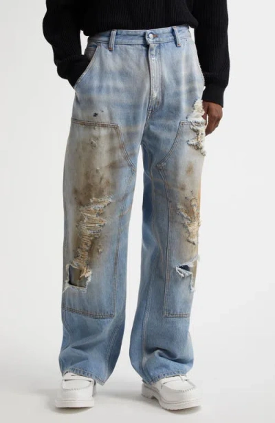 Mm6 Maison Margiela Medium Blue Denim Distressed Jeans