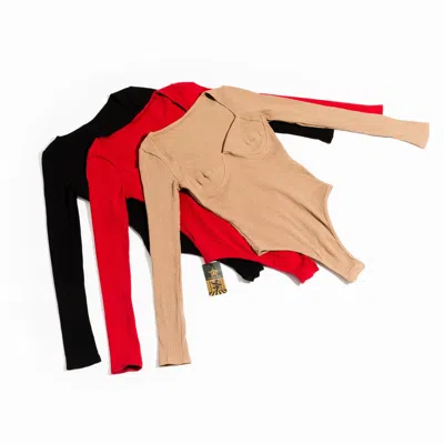 Chuks Collins Black- Lady Liberty Long Sleeve Leotard -  Diffusion Collection In Red