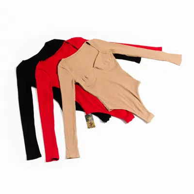 Chuks Collins Black- Lady Liberty Long Sleeve Leotard -  Diffusion Collection In Brown