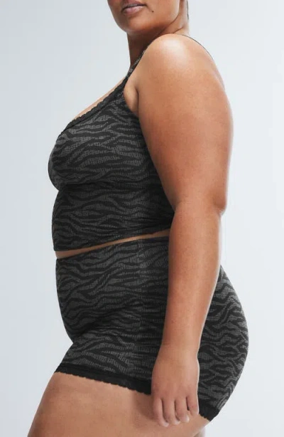 Savage X Fenty Snug Hug Sleep Shorts In Black Caviar Tiger Stripe Text