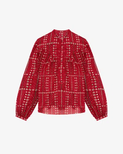 Isabel Marant Étoile 'salika' Red Crewneck Shirt With Puffed Sleeves And All-over Print In Red