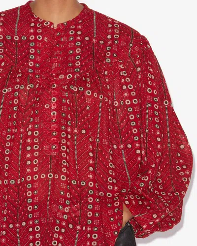 Isabel Marant Étoile 'salika' Red Crewneck Shirt With Puffed Sleeves And All-over Print In Red