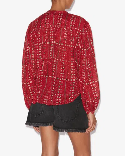 Isabel Marant Étoile 'salika' Red Crewneck Shirt With Puffed Sleeves And All-over Print In Red