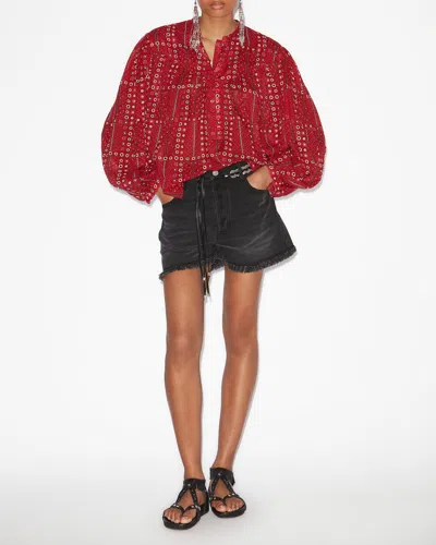 Isabel Marant Étoile 'salika' Red Crewneck Shirt With Puffed Sleeves And All-over Print In Red