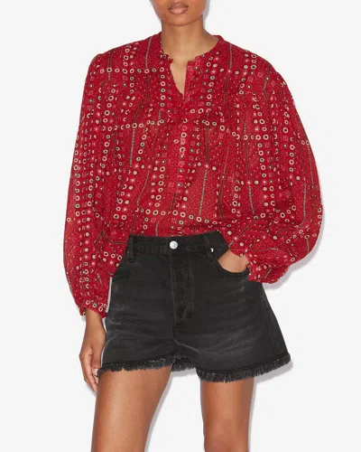 Isabel Marant Étoile 'salika' Red Crewneck Shirt With Puffed Sleeves And All-over Print In Red