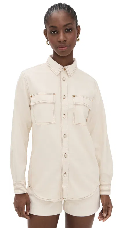 Frame Trapunto Oversize Cotton Blend Denim Button-up Shirt In Vanilla Bean